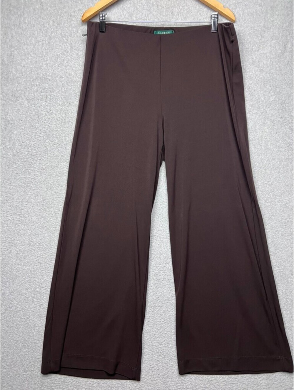 Lauren Ralph Lauren Brown Wide Leg Pants 1X Plus Stretch Knit Trouser Flat Front